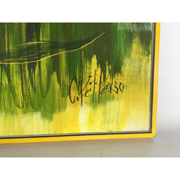 1970s Large Yellow Floral Framed Painting