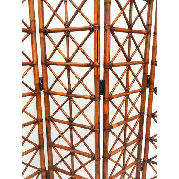 Bamboo Rattan Folding Room Divider close up