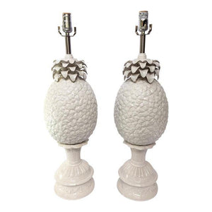 Pair of Sculptural White Pineapple Table Lamps