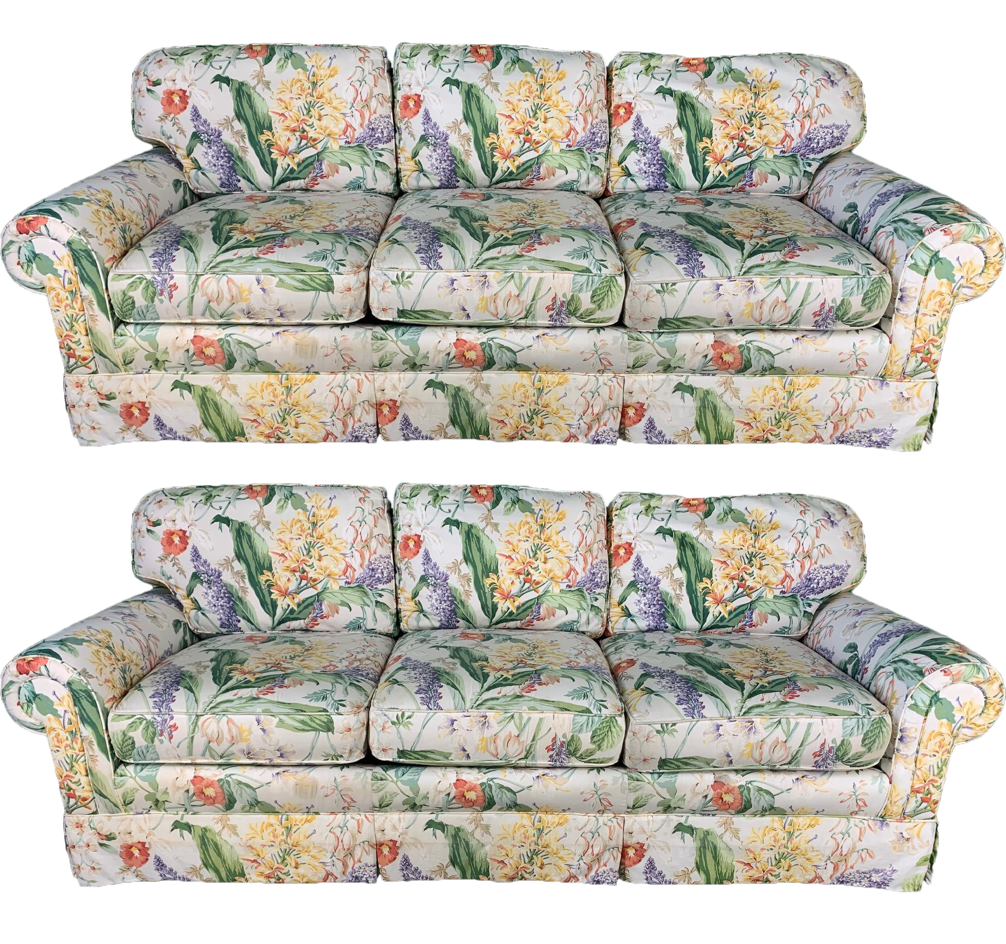 Pair of Floral Upholstered Sofas by Robb and Stucky