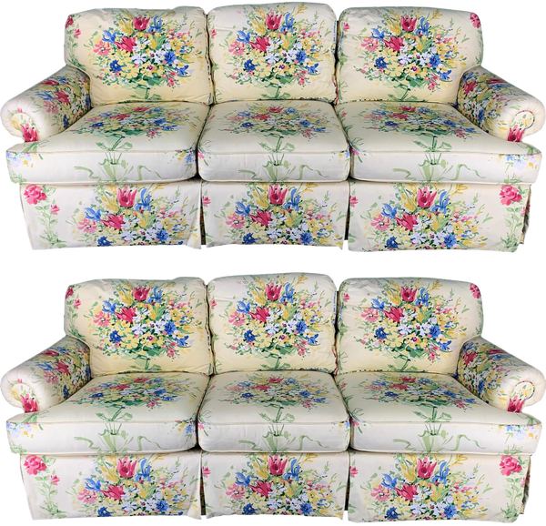 Pair of Floral Upholstered Sofas by Sherrill