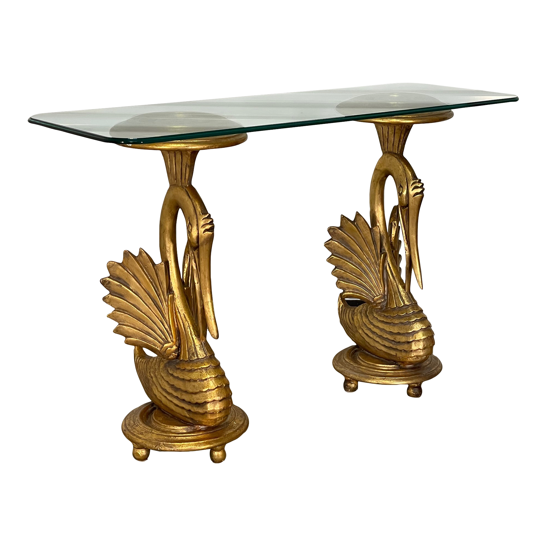 Gilded Carved Wood Swan Modernist Console Table
