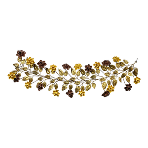 Gilt Tole Metal and Ceramic Rose Vine Wall Hanging
