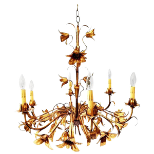 Gold Gilt Italian Tole Lily 6-Light Chandelier