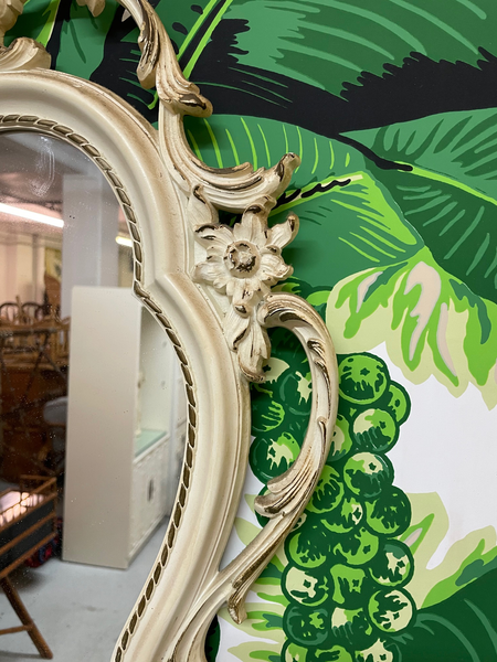 Hand Carved Acanthus Leaf Scrollwork Mirror by Syroco close up