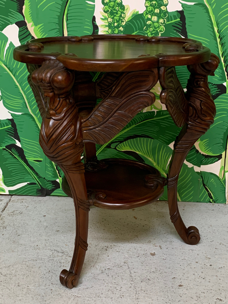 Hand Carved Dragonfly Sculptural End Table