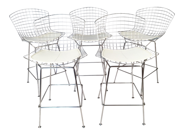 Set of 5 Harry Bertoia for Knoll Chrome Wire Bar Stools