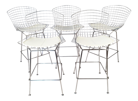 Set of 5 Harry Bertoia for Knoll Chrome Wire Bar Stools