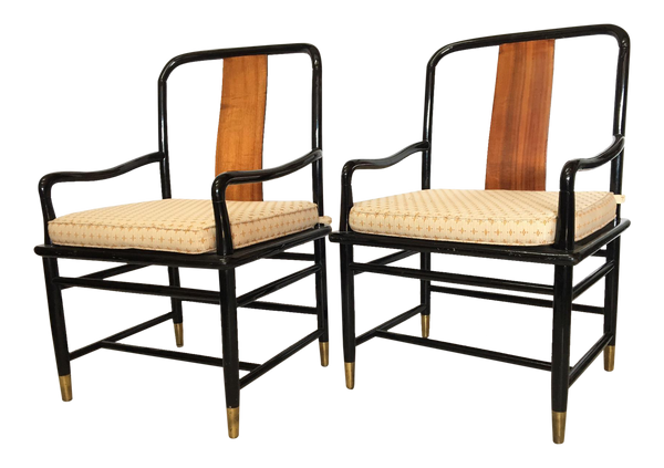 Henredon Asian Chinoiserie Elan Koa Wood Dining Arm Chairs