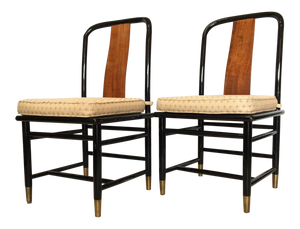 Pair of Henredon Asian Chinoiserie Elan Koa Wood Dining Side Chairs