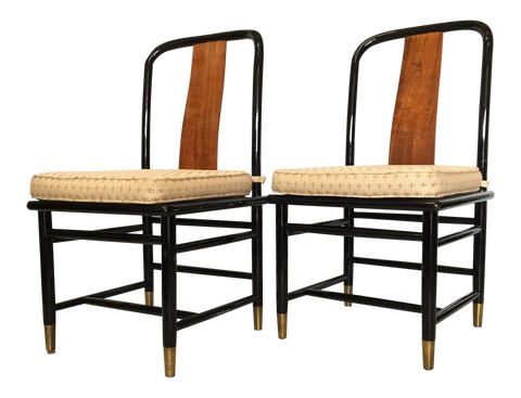 Pair of Henredon Asian Chinoiserie Elan Koa Wood Dining Side Chairs