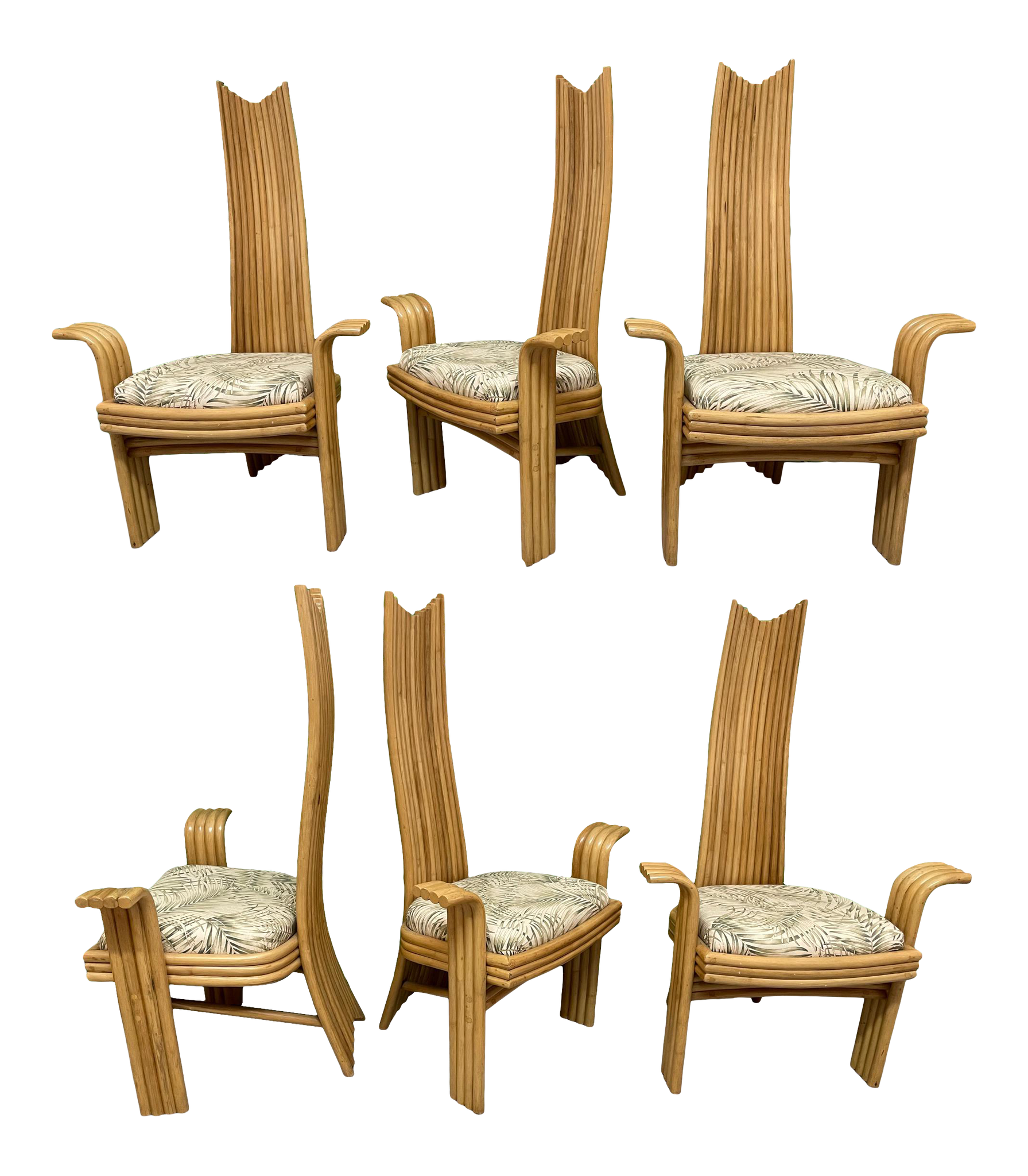 High Back Rattan Dining Chairs in the Style of Danny Ho Fong or Mackintosh