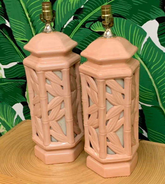 Hollywood Regency Faux Bamboo Chinoiserie Table Lamps, a Pair front view