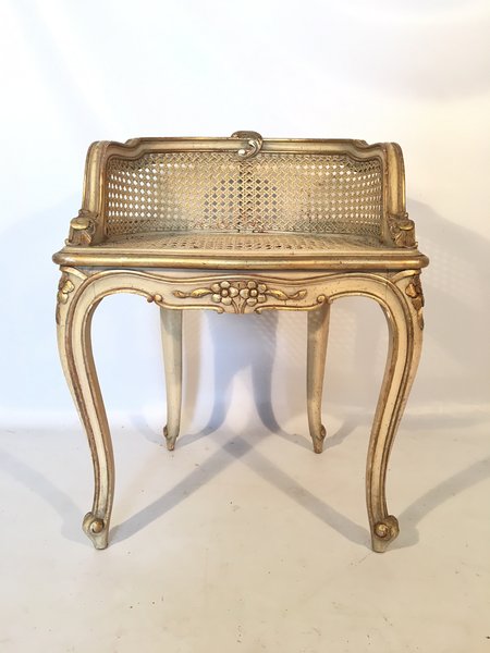 Hollywood Regency French Provincial Gold Gilt Cane Vanity Stool