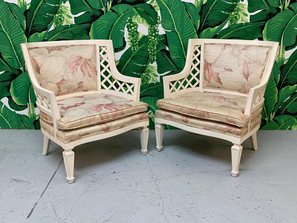 Hollywood Regency Lattice Club Chairs - a Pair front view