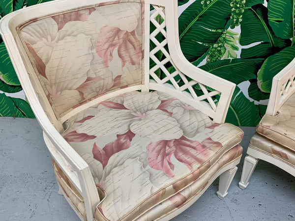 Hollywood Regency Lattice Club Chairs - a Pair close up