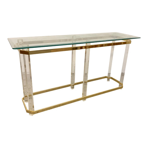 Hollywood Regency Lucite and Brass Console Table by Charles Hollis Jones