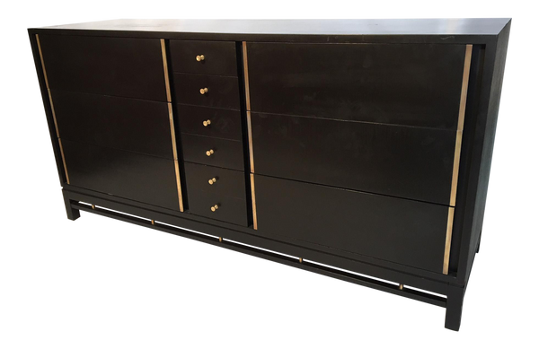 Hollywood Regency Mid Century Black and Brass Ten Drawer Dresser