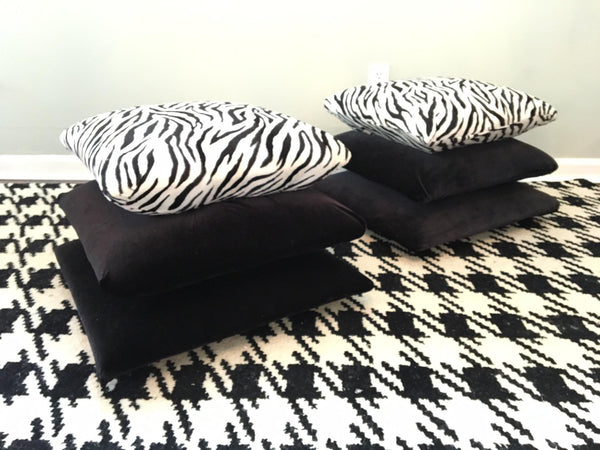 Hollywood Regency Stacked Pillow Velvet Zebra Footstools front view