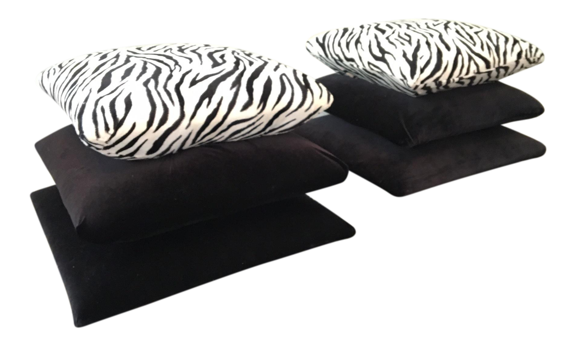 Hollywood Regency Stacked Pillow Velvet Zebra Footstools