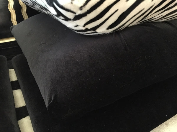 Hollywood Regency Stacked Pillow Velvet Zebra Footstools close up