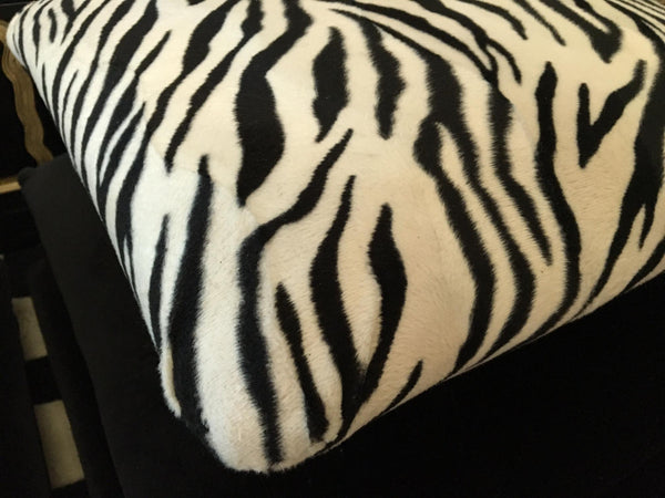 Hollywood Regency Stacked Pillow Velvet Zebra Footstools fabric