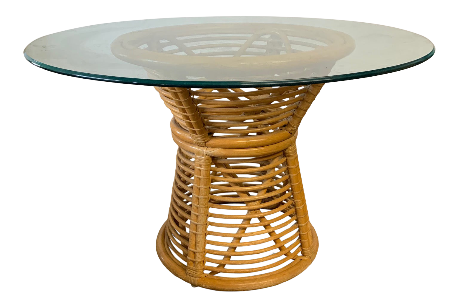 Horizontal Rattan Albini Style Pedestal Dining Table