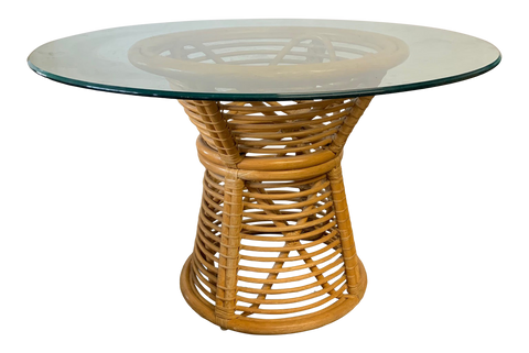 Horizontal Rattan Albini Style Pedestal Dining Table
