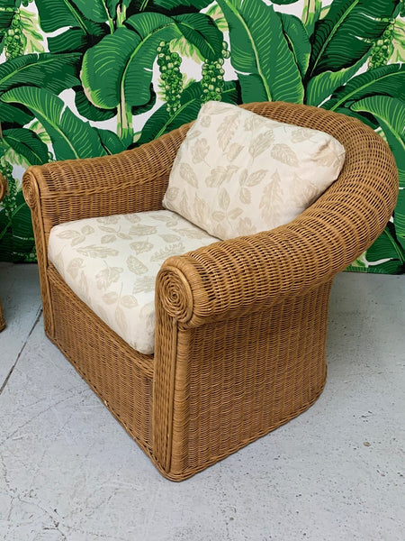 Wicker Club Chairs in the Style of Michael Taylor - a Pair