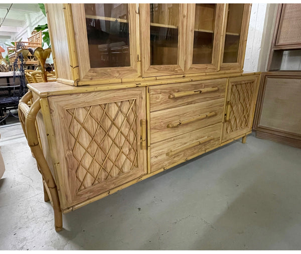 Bamboo and Rattan Sculptural Lighted China Cabinet