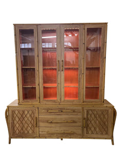 Bamboo and Rattan Sculptural Lighted China Cabinet