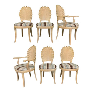 Italian Decorative Venetian Shell Back Dining Chairs, Set of 6