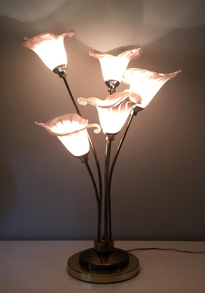 Italian Murano Handblown Calla Lilies Table Lamp lighted