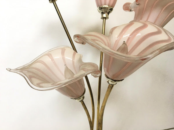 Italian Murano Handblown Calla Lilies Table Lamp detailing