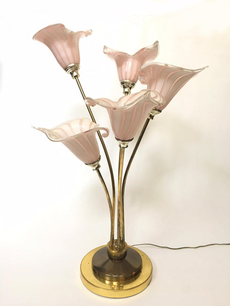 Italian Murano Handblown Calla Lilies Table Lamp full view