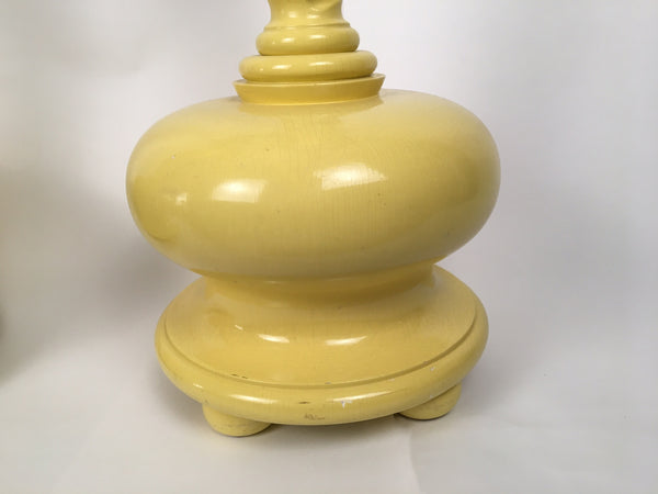 Pair of Yellow Spiral Twist Wood Floor Lamps