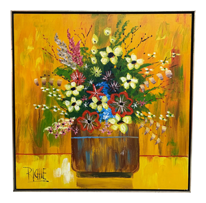 Large 1970s Framed Floral Painting by Richie front view