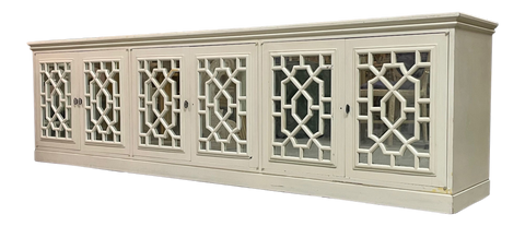Large Chinoiserie Fretwork Mirrored Credenza