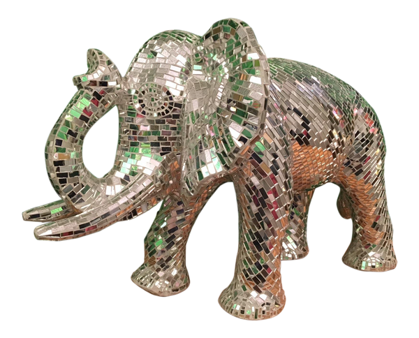 Large Mosaic Mirrored Elephant Sculpture