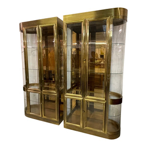 Mastercraft Brass and Glass Display or Vitrine Cabinets, a Pair