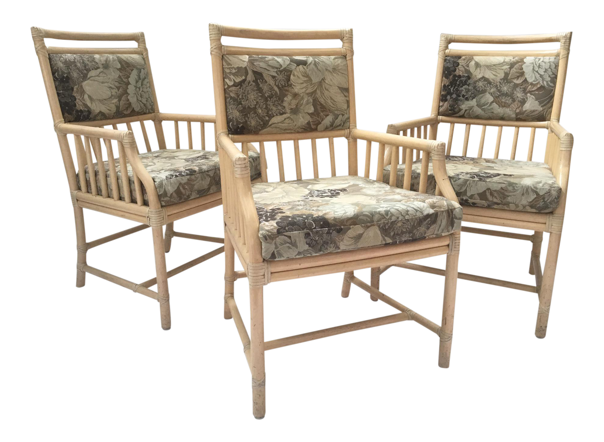 McGuire Rattan Accent Arm Chairs, Set of 3