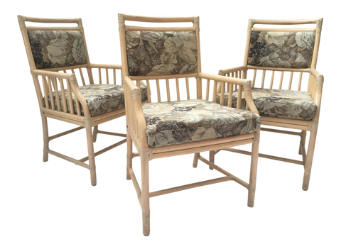 McGuire Rattan Accent Arm Chairs, Set of 3