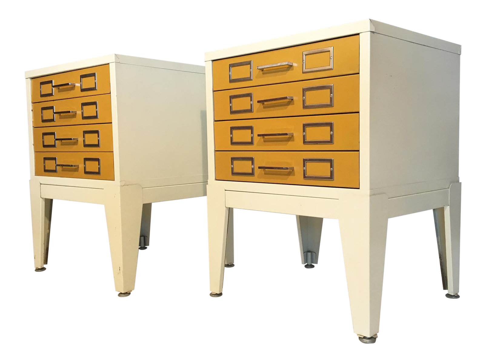 Pair of Metal Cabinet 4-Drawer Nightstands in the Style of George Nelson