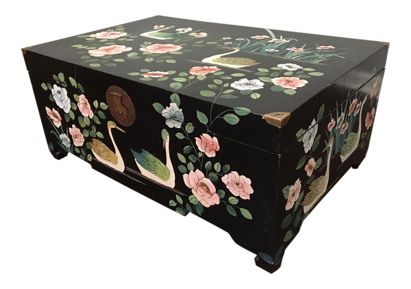Mid Century Asian Chinoiserie Hand Painted Trunk