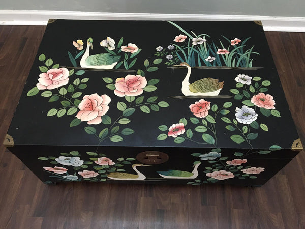 Mid Century Asian Chinoiserie Hand Painted Trunk top view