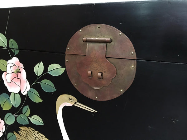 Mid Century Asian Chinoiserie Hand Painted Trunk hardware