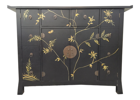 Mid Century Asian Hand Painted Server Credenza