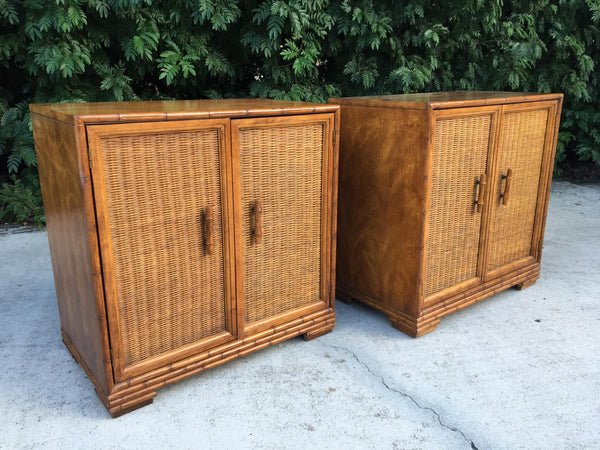 Mid Century Bamboo and Rattan Cabinets front view