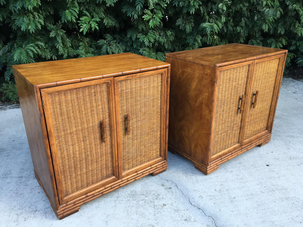 Mid Century Bamboo and Rattan Cabinets front