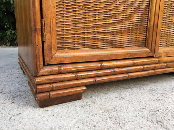 Mid Century Bamboo and Rattan Cabinets detailing